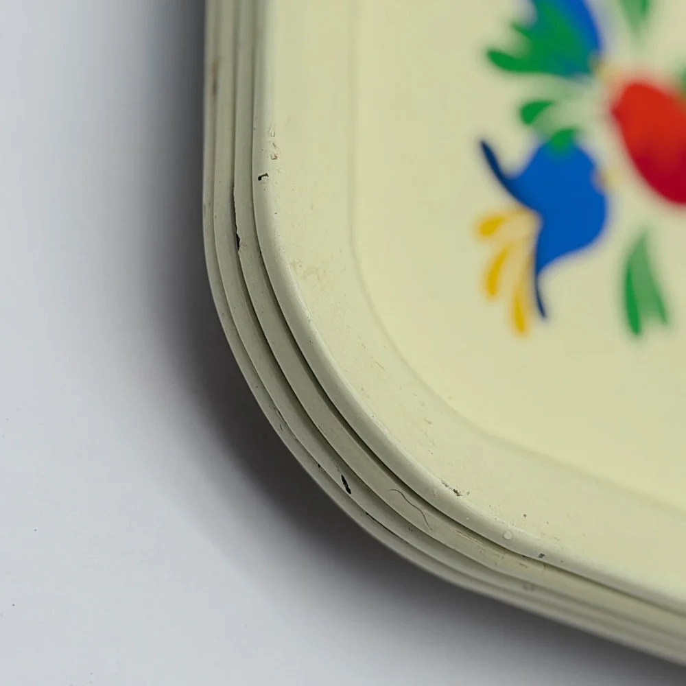 Vintage Scandinavian Folk Art Metal Trays Set of 4 Hearts Tulips Rosemaling MCM